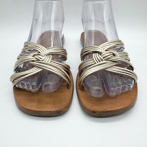 Matisse Tate Gold Woven Strappy Leather Slide Sandal Gold Metallic Size 7 Boho - Picture 8 of 14